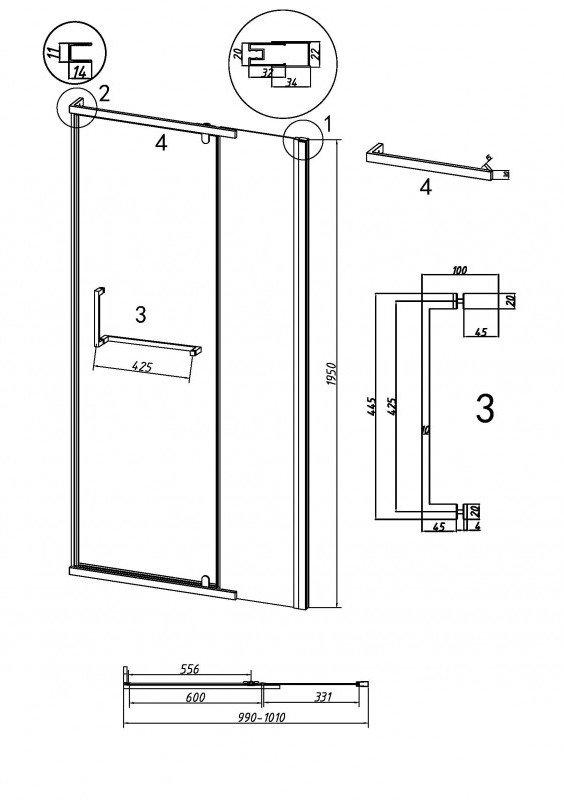 Душевая дверь Grossman Pragma 100x195 100.K33.03.100.32.00 (золото сатин/стекло прозрачное)