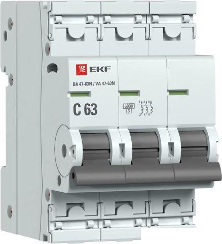 Выключатель автоматический EKF PROxima ВА 47-63N 3P 63А (C) 6кА M636363C
