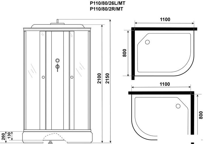 Душевая кабина Niagara Promo P110/80/26L/MT 110x80x215