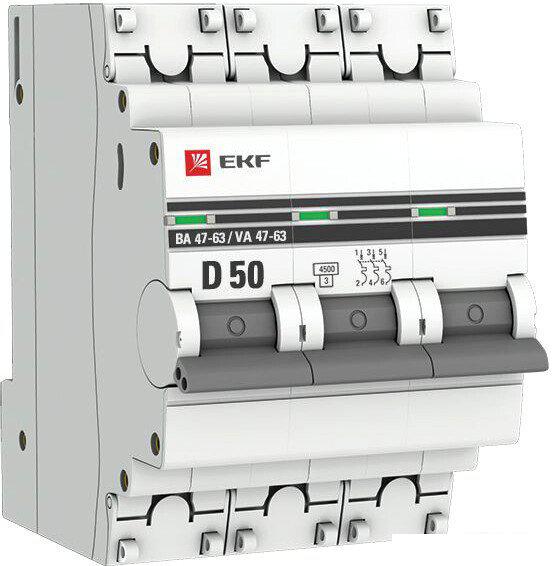 Выключатель автоматический EKF PROxima ВА 47-63 3P 50А (D) 4.5kA mcb4763-3-50D-pro
