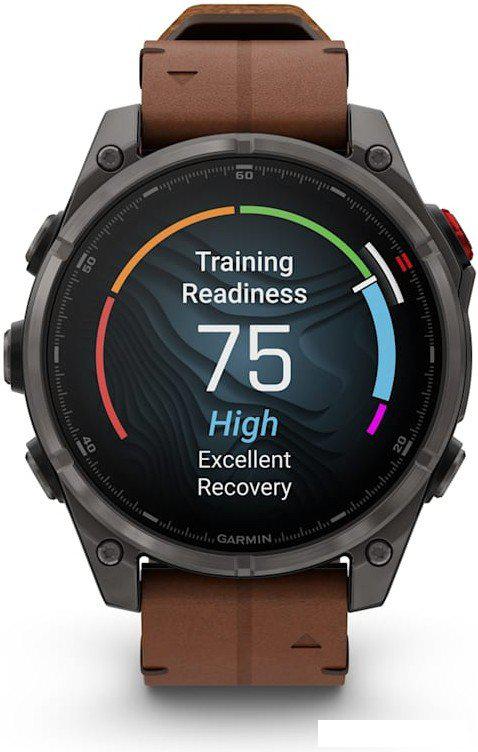 Умные часы Garmin Fenix 8 Pro 47 мм (карбоновый серый, коричневый кожаный ремешок)