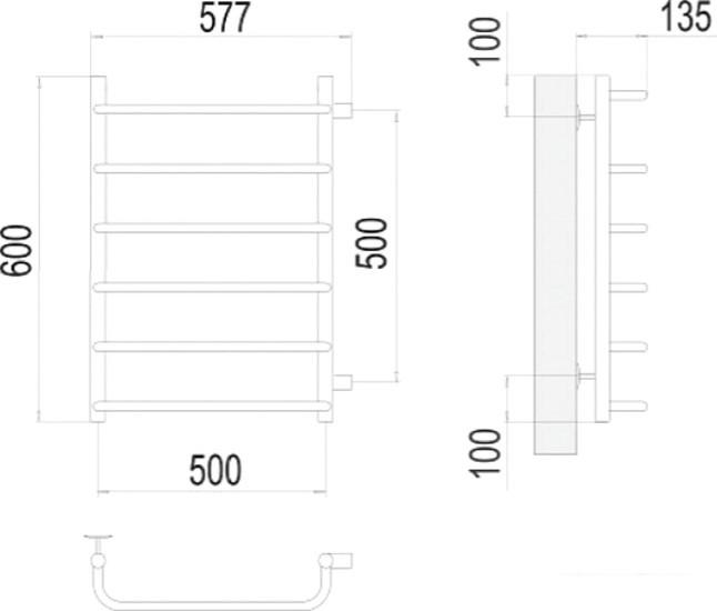 Полотенцесушитель TERMINUS Стандарт П6 500x600 бп (хром)