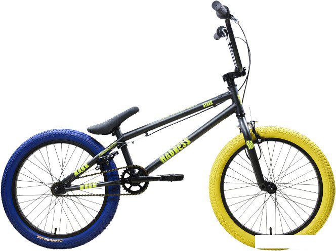 Велосипед Stark Madness BMX 1 2025 (графит матовый/желтый/синий)