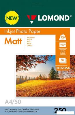 Бумага и материалы для печати Lomond односторонняя матовая А4 250 г/м2 50 л 0102064 Бумага и материалы для печати Lomond односторонняя матовая А4 250 г/м2 50 л 0102064