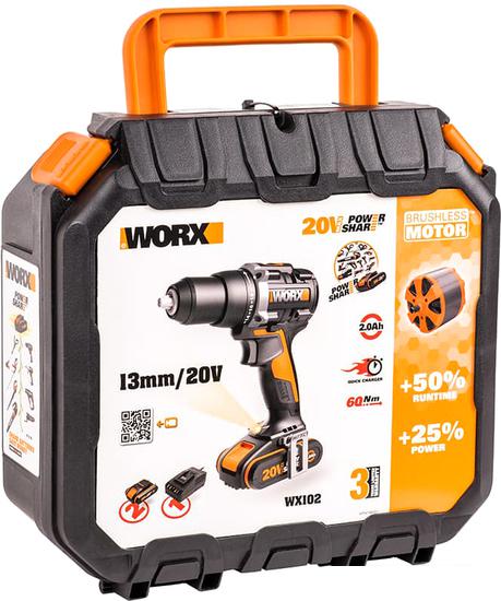 Дрель-шуруповерт Worx WX102 (с 2-мя АКБ, кейс)
