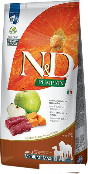 Сухой корм для собак Farmina N&amp;D Pumpkin Venison&amp;Apple Adult Medium&amp;Maxi для взрослых средних и крупных пород с олениной, тыквой и яблоком (12 кг)