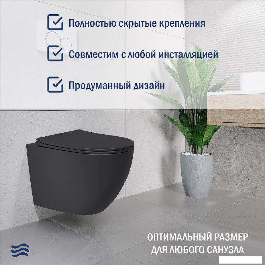 Унитаз подвесной Lauter Augsburg с жестким сиденьем Soft Close 21109EC (черный матовый, скрытое крепление)