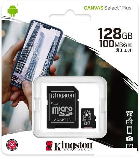 Карта памяти Kingston Canvas Select Plus microSDXC 128GB SDCS2/128GB (с адаптером)