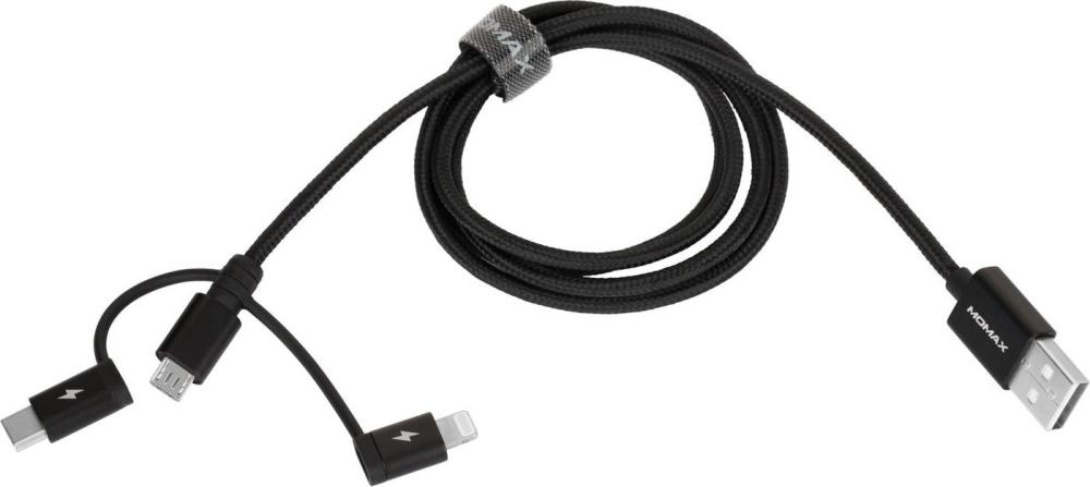 Кабель Momax DX1D OneLink 3-in-1 USB Type-A - Lightning/microUSB/USB Type-C (1 м, черный)