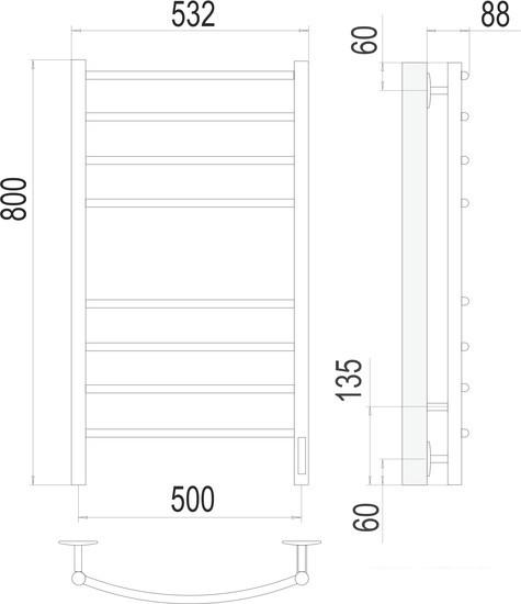 Полотенцесушитель TERMINUS Классик П8 500x800 КС 9003 бп электро (белый)