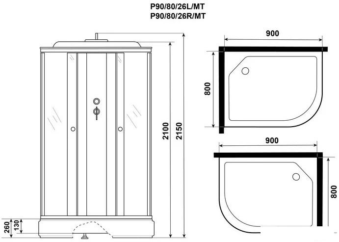 Душевая кабина Niagara Promo P90/80/26L/MT 90x80x215