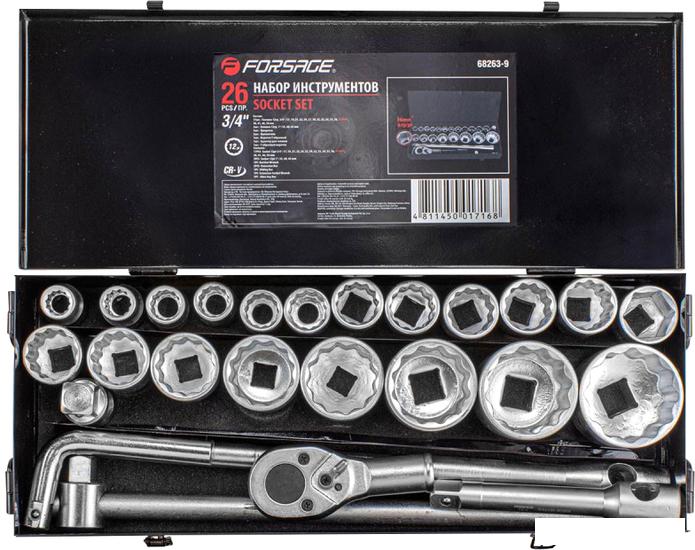 Набор трещотка с головками FORSAGE F-68263-9 (26 предметов)