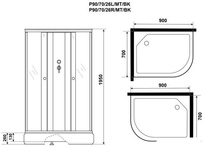 Душевая кабина Niagara Promo P90/70/26R/MT/BK 90x70x195