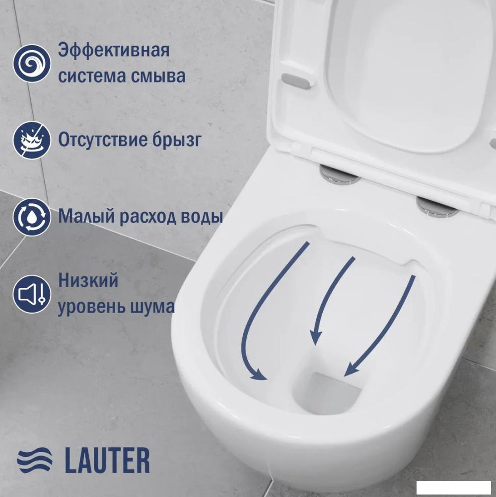 Унитаз подвесной Lauter Vortex 2110830+GROHE Solido 38811KF0+37131000 с кнопкой (прямоугольная, черный)