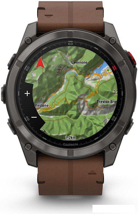 Умные часы Garmin Fenix 8 Pro 51 мм (карбоновый серый, коричневый кожаный ремешок)