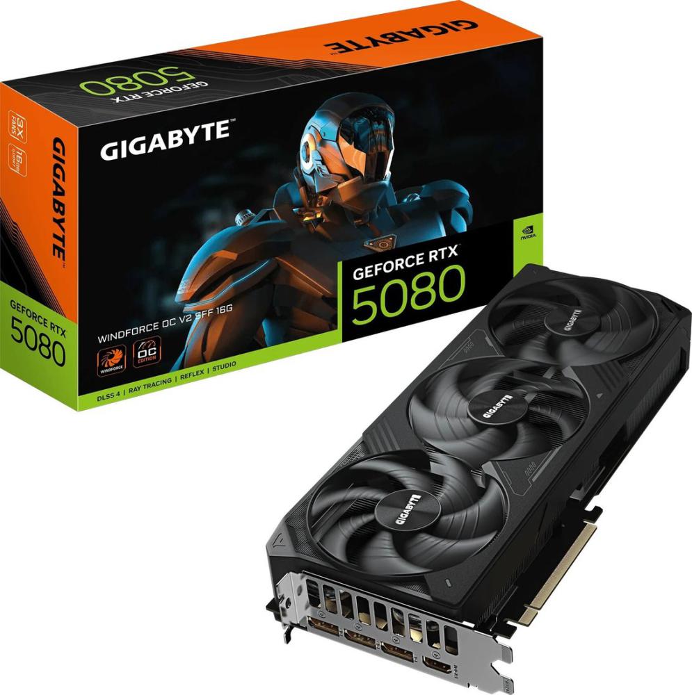 Видеокарта Gigabyte GeForce RTX 5080 Windforce OC V2 SFF 16G GV-N5080WF3OCV2-16GD