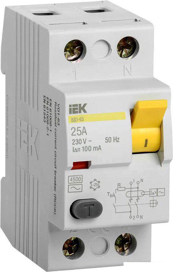 Устройство защитного отключения IEK ВД1-63 2P 25А 100mA MDV10-2-025-100
