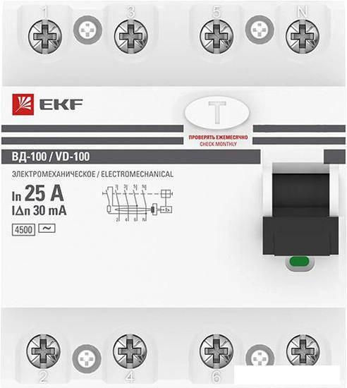 Устройство защитного отключения EKF PROxima ВД-100 4P 25А 30мА elcb-4-25-30-em-pro