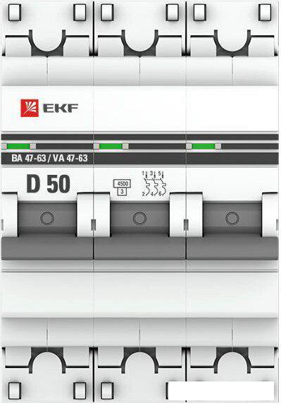 Выключатель автоматический EKF PROxima ВА 47-63 3P 50А (D) 4.5kA mcb4763-3-50D-pro