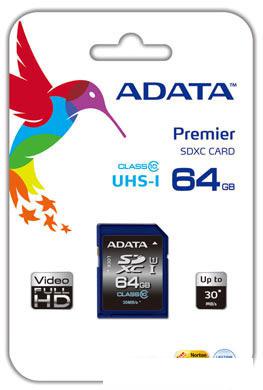 Карта памяти ADATA Premier SDXC UHS-I (Class 10) 64GB (ASDX64GUICL10-R)
