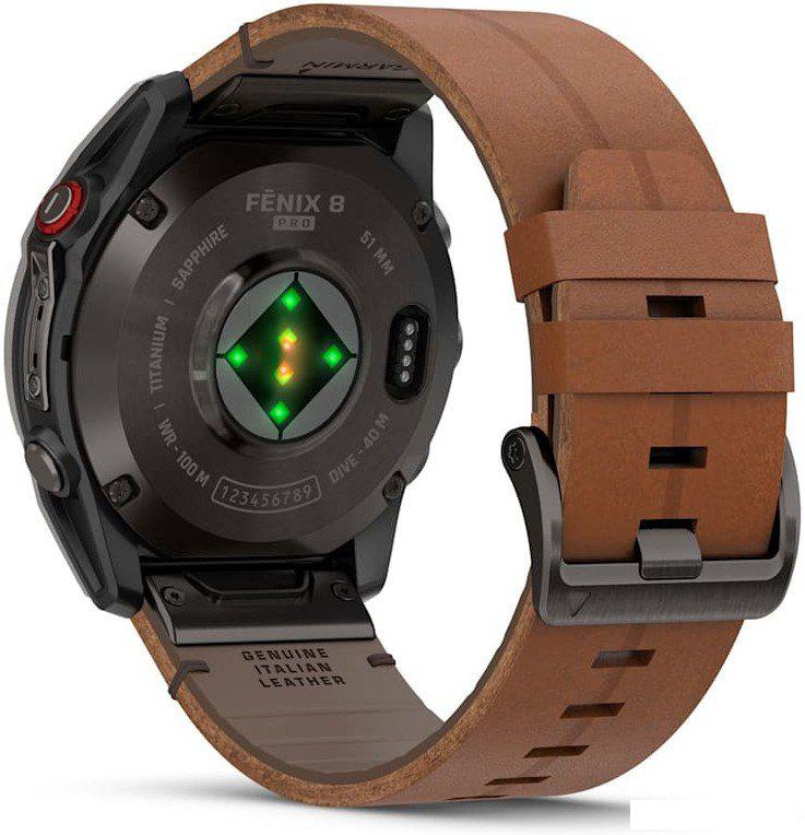 Умные часы Garmin Fenix 8 Pro 51 мм (карбоновый серый, коричневый кожаный ремешок)