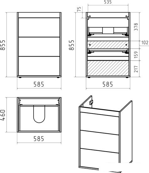 Brevita Тумба под умывальник Grafit 60 GRA-01060-013Я (правый, графит)