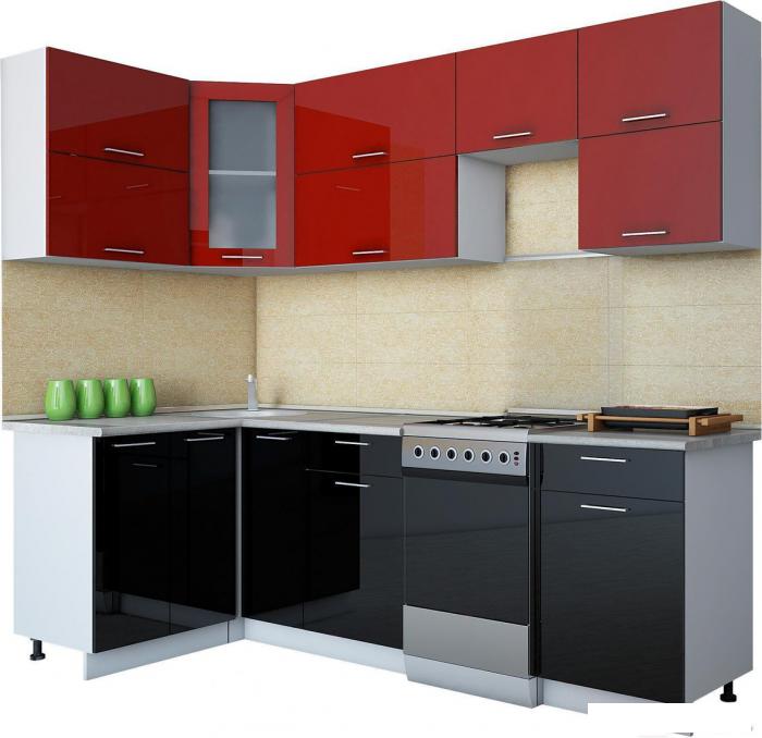 Готовая кухня Интерлиния Мила Gloss 50-12x24 (бордовый/черный глянец)