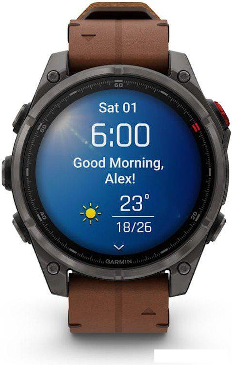 Умные часы Garmin Fenix 8 Pro 47 мм (карбоновый серый, коричневый кожаный ремешок)
