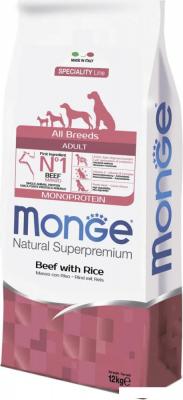 Сухой корм для собак Monge All Breeds Adult Monoprotein Beed with Rice для всех пород с говядиной и рисом (12 кг)