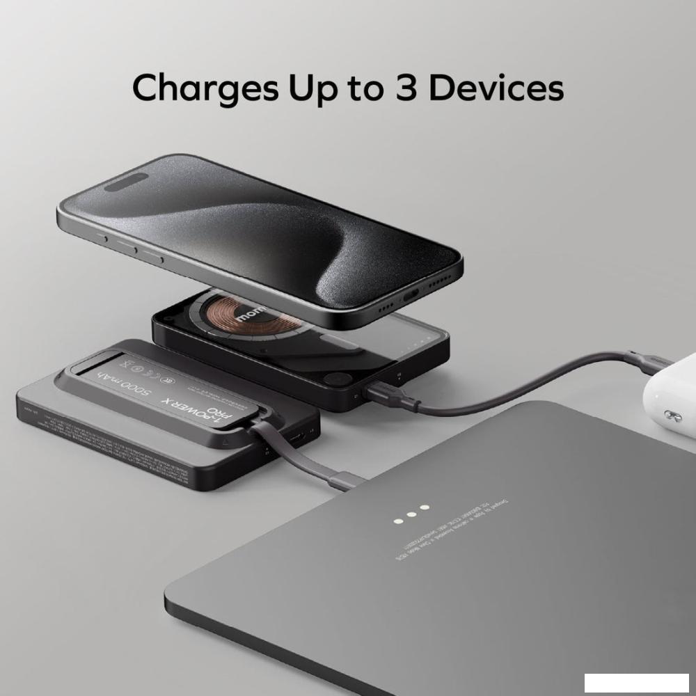 Внешний аккумулятор Momax 1-Power X Pro Magnetic Built-In USB-C IP131 5000mAh (черный)