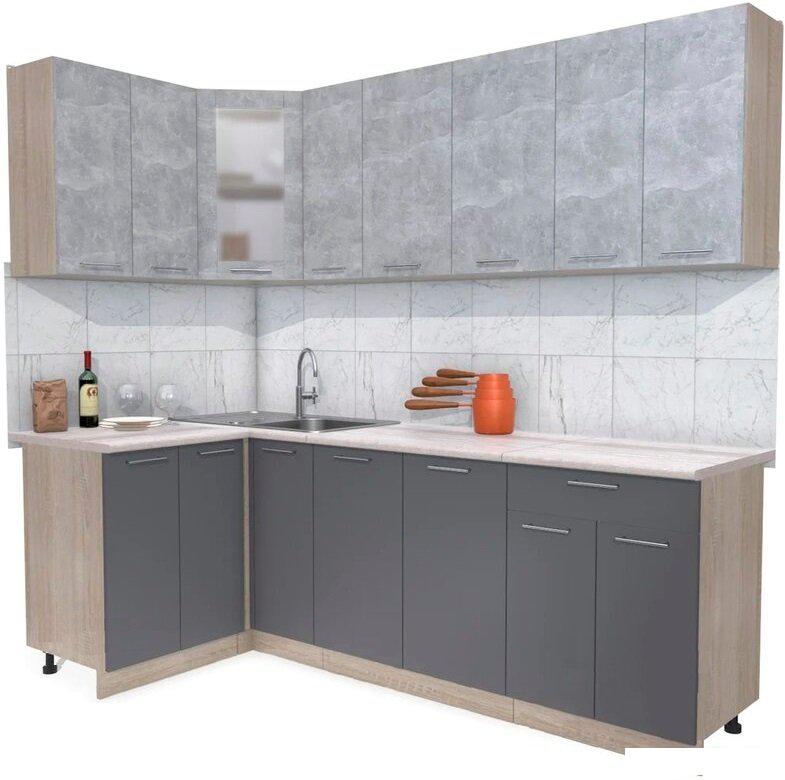 Готовая кухня Интерлиния Мила 12x24 (бетон-антрацит-травертин)