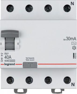 Автоматические выключатели Legrand RХ3 4P 40A 30mA 10kA 4M тип АС 402063