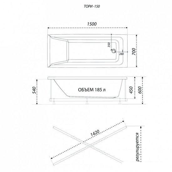Ванна 1AcReal Тори 150х70