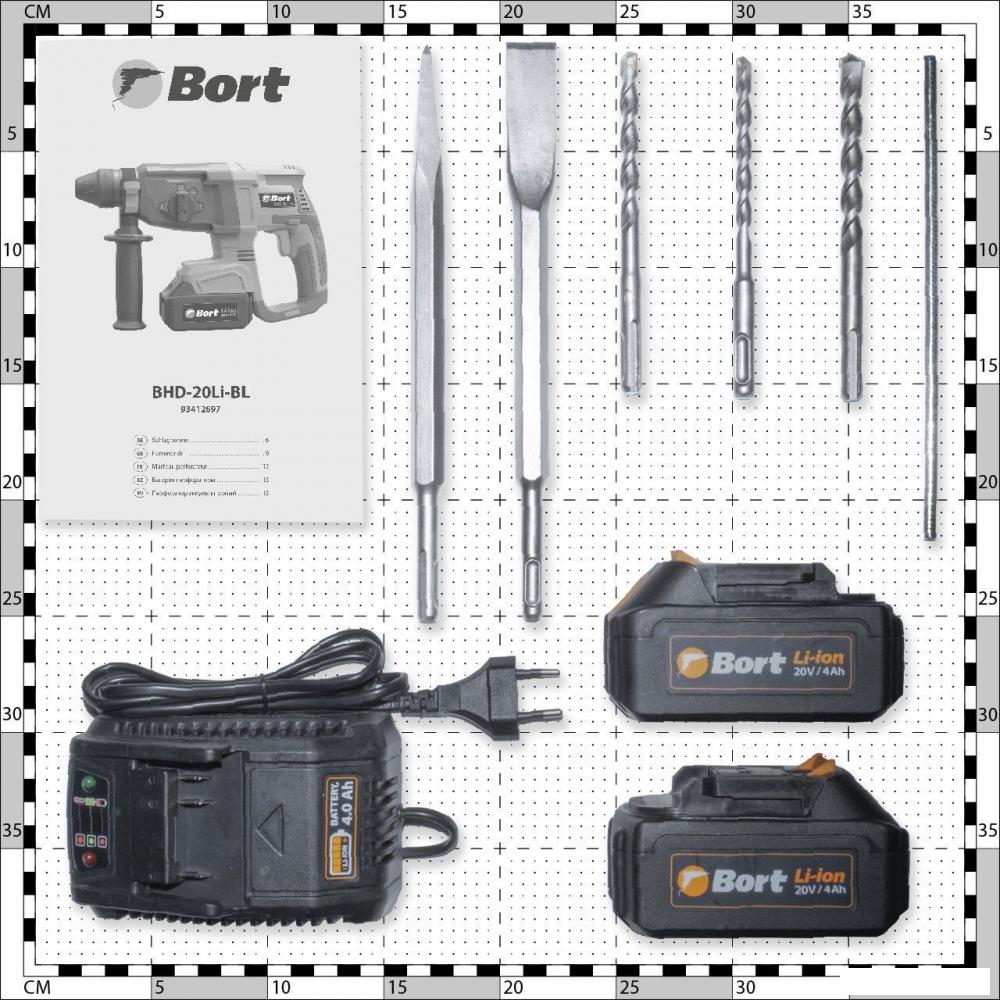 Перфоратор Bort BHD-20LI-BL (с 2-мя АКБ, кейс)