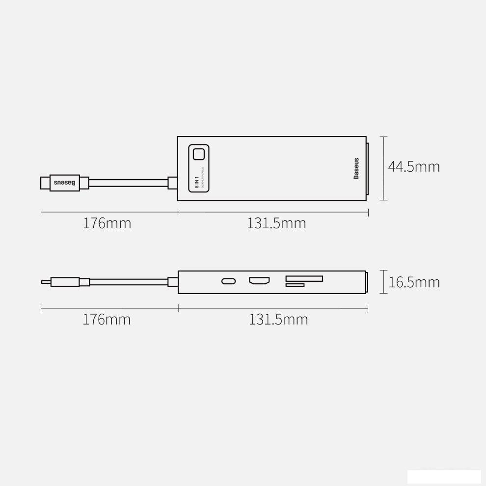 Док-станция Baseus Metal Gleam Series 8-in-1 Multifunctional Type-C HUB Docking Station CAHUB-CV0G