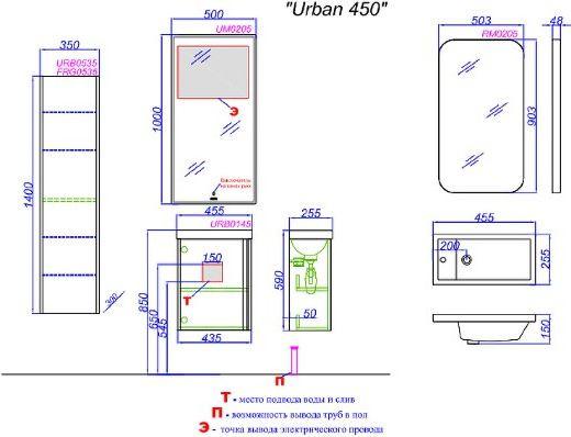 Aqwella Тумба с умывальником Urban URB0145DB+4640021065907