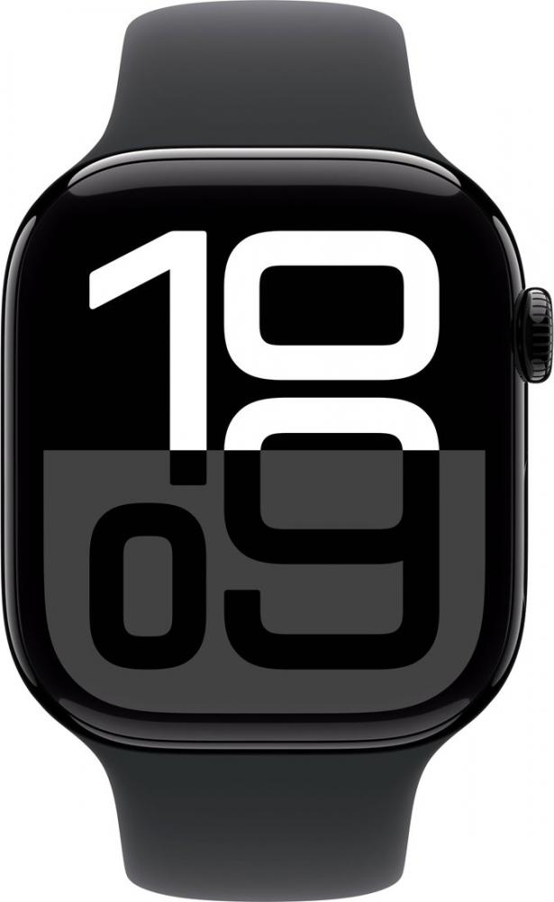 Умные часы Apple Watch Series 10 46 мм (алюминиевый корпус, черный/черный, спортивный силиконовый ремешок S/M)