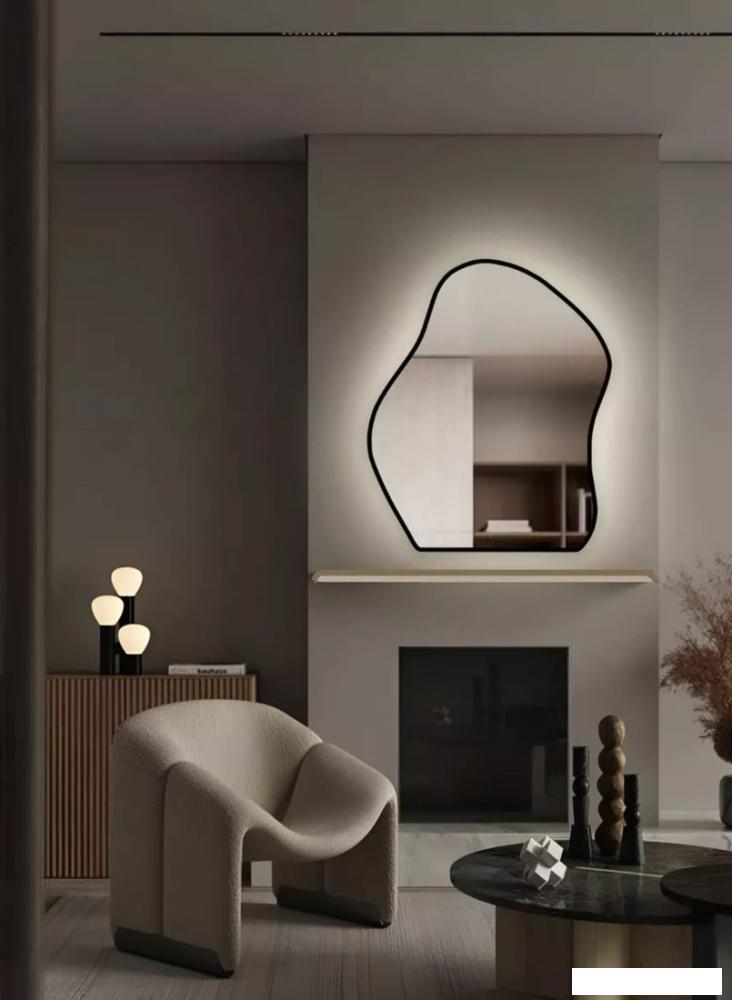 Зеркало eMZe 76x92 LED.CLOUD.UV.76.92.CHE.4K (черный с УФ-окантовкой и подсветкой)