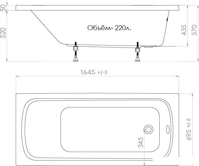 Ванна Triton Стандарт 165x70 (с ножками)