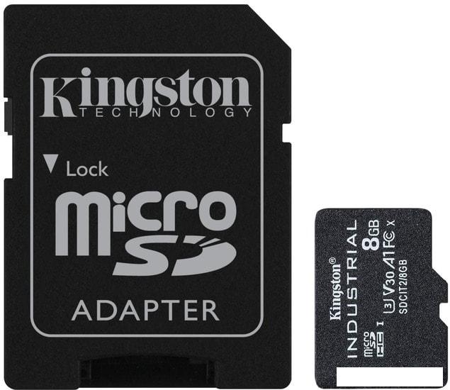 Карта памяти Kingston Industrial microSDHC 8GB SDCIT2/8GB (с адаптером)