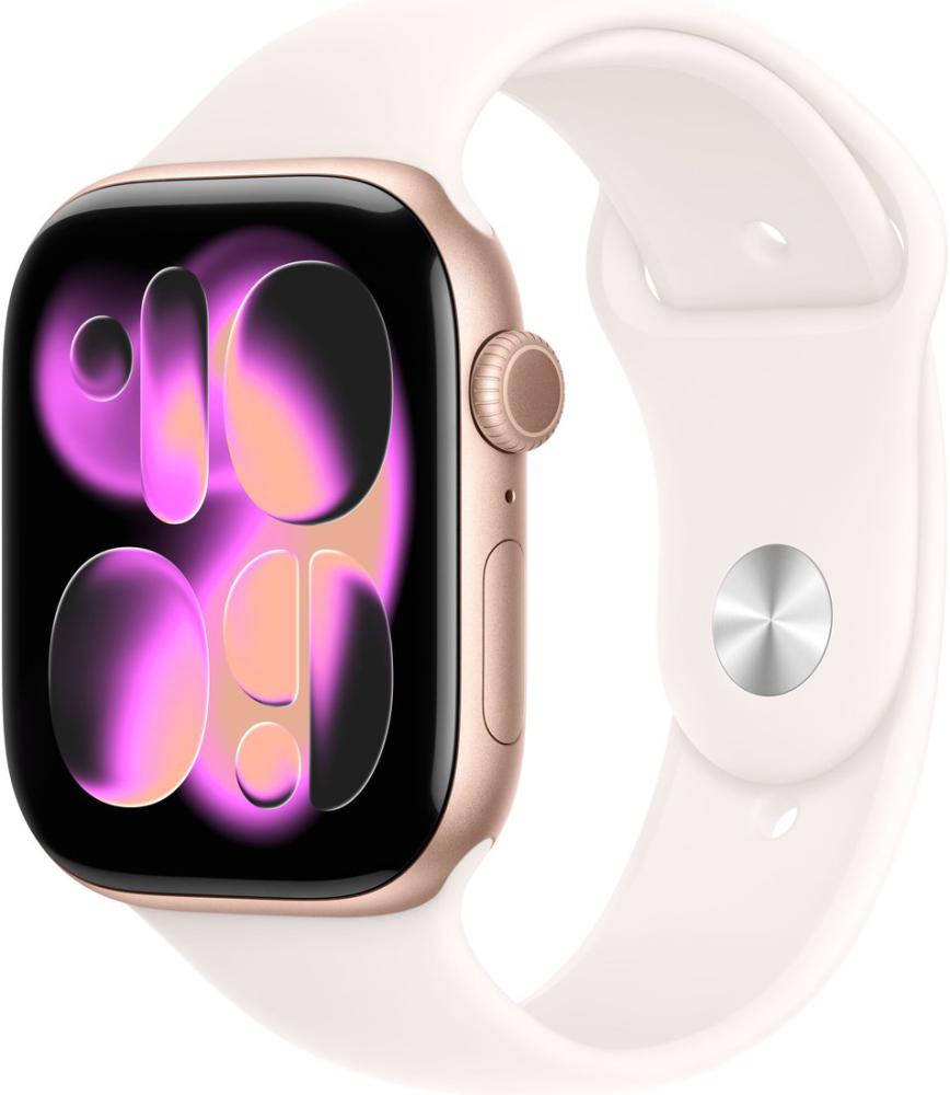 Умные часы Apple Watch Series 11 46 мм (алюминиевый корпус, розовое золото/легкие румяна, спортивный силиконовый ремешок M/L)