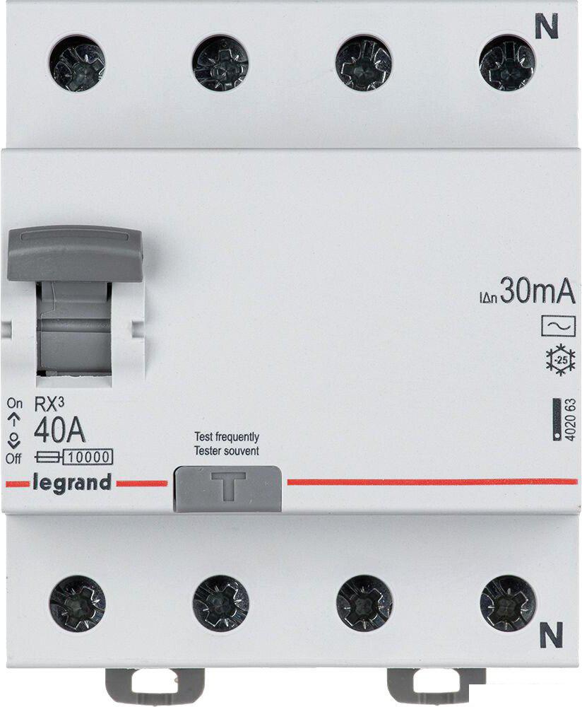Автоматические выключатели Legrand RХ3 4P 40A 30mA 10kA 4M тип АС 402063