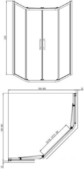 Душевой уголок Adema Glass Line Penta-90 (тонированное стекло)