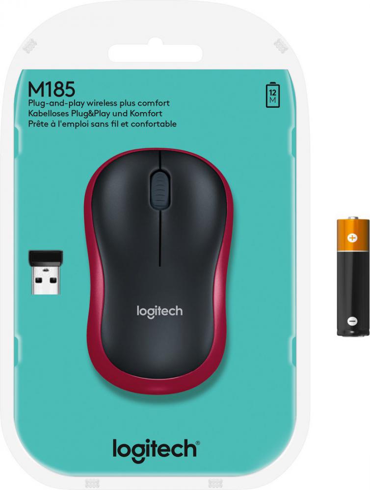 Мышь Logitech M185 (черный/красный)