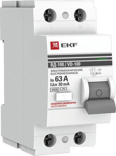 Устройство защитного отключения EKF PROxima ВД-100 2P 63А 30мА elcb-2-63-30-em-pro