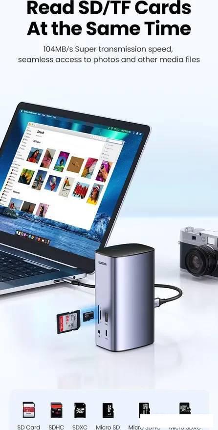 Док-станция Ugreen USB C Triple Display Docking Station 12-in-1 90325