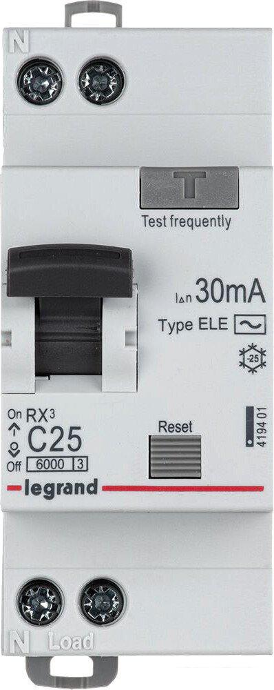 Дифференциальный автомат Legrand RX3 1P+N C 25А 30мА 6кА 2М AC 419401