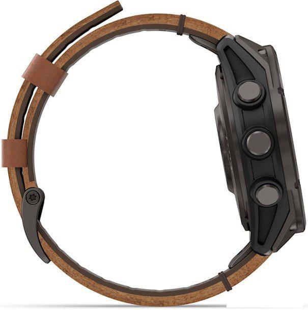 Умные часы Garmin Fenix 8 Pro 47 мм (карбоновый серый, коричневый кожаный ремешок)