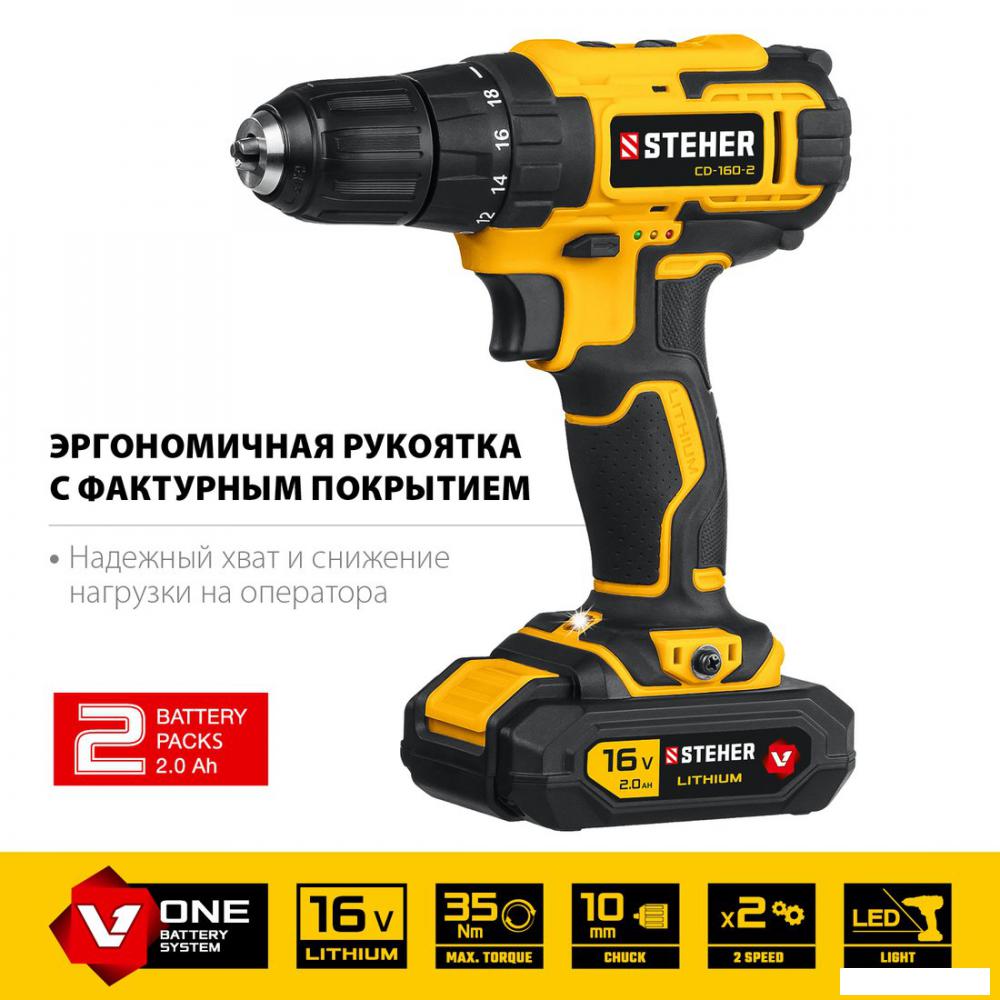 Дрель-шуруповерт Steher CD-160-1 (с 1-им АКБ, кейс)