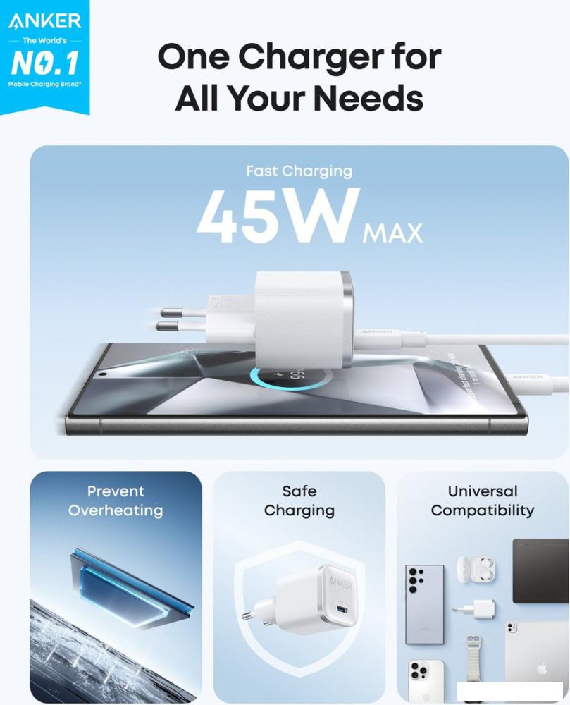Сетевое зарядное Anker Nano Charger A2692 45W (белый)